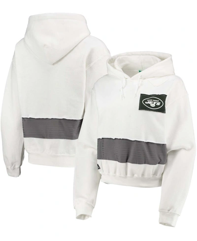 REFRIED APPAREL WOMEN'S WHITE NEW YORK JETS CROP PULLOVER HOODIE