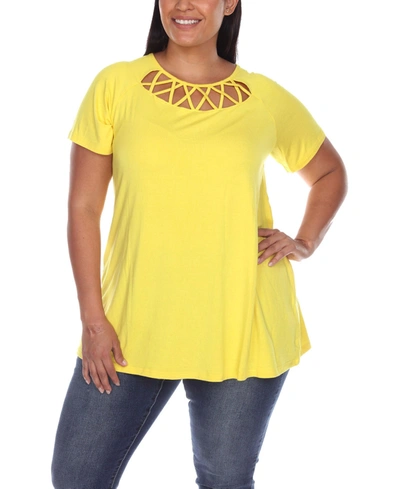 White Mark Plus Size Crisscross Cutout Short Sleeve Top In Yellow