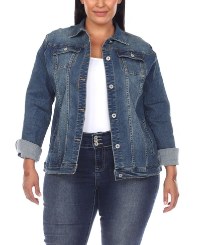 White Mark Plus Size Classic Denim Jacket In Blue Denim