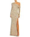Mac Duggal One-shoulder Sequinned Sheath Gown In Shimmering Gold