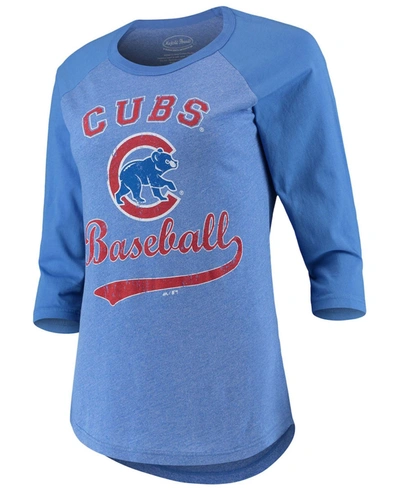 Majestic Women's Royal Chicago Cubs Team Baseball Three-quarter Raglan Sleeve Tri-blend T-shirt