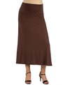 24seven Comfort Apparel Women Elastic Waist Solid Color Maxi Skirt In Brown
