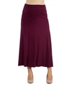 24seven Comfort Apparel Womens Elastic Waist Solid Color Maternity Maxi Skirt In Wine