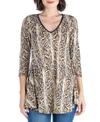 24SEVEN COMFORT APPAREL WOMEN'S SNAKE PRINT THREE QUARTER SLEEVE TUNIC TOP