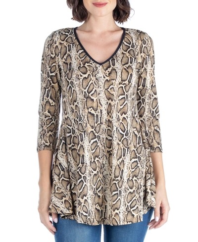 24seven Comfort Apparel Women's Snake Print Three Quarter Sleeve Tunic Top In Multi