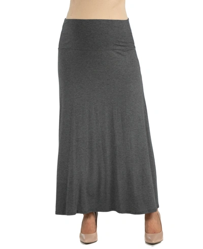 24seven Comfort Apparel Womens Elastic Waist Solid Color Maternity Maxi Skirt In Smoke