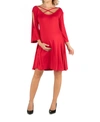 24seven Comfort Apparel Maternity Knee Length Cold Shoulder Dress In Red