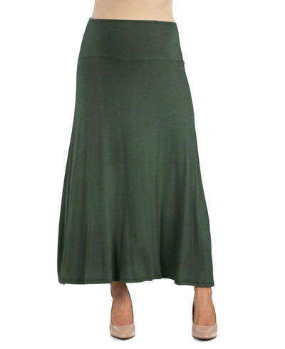 24seven Comfort Apparel Womens Elastic Waist Solid Color Maternity Maxi Skirt In Olive