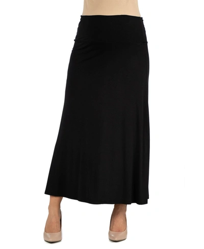 24seven Comfort Apparel Womens Elastic Waist Solid Color Maternity Maxi Skirt In Black