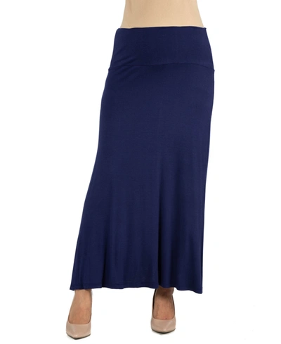 24seven Comfort Apparel Womens Elastic Waist Solid Color Maternity Maxi Skirt In Navy