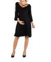 24seven Comfort Apparel Maternity Knee Length Cold Shoulder Dress In Black