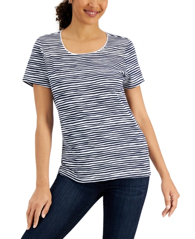 Karen Scott Striped Scoop-neck Top, Created For Macy's In New Red Amore