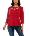 ADRIENNE VITTADINI WOMEN'S 3/4 SLEEVE WITH OVERLAY KEYHOLES HACCI TOP