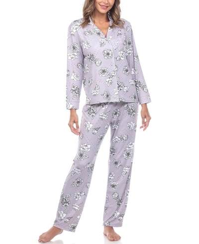 White Mark Plus Size Long Sleeve Floral Pajama Set, 2-piece In Grey - Floral