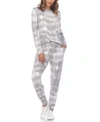 White Mark Women's 2 Piece Tie Dye Lounge Set In Grey Tie-dye