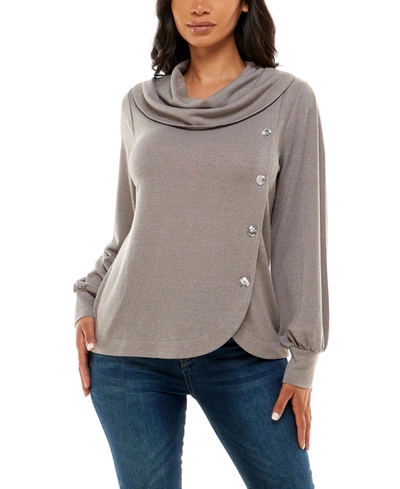 Adrienne Vittadini Women's Long Sleeve Asymmetrical Cowl Neck Hacci Top In Cloudburst