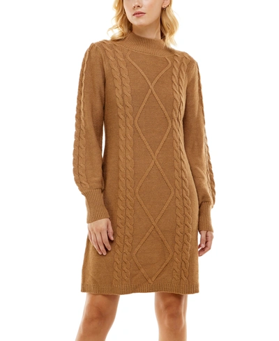 Adrienne Vittadini Women's Long Sleeve Cable Sweater Dress In Burro