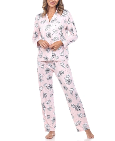 WHITE MARK WOMEN'S LONG SLEEVE FLORAL PAJAMA SET, 2-PIECE