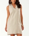 Tommy Bahama Two Palms Ruffle V-neck Linen A-line Dress In Natural