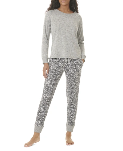 Splendid Women's Hacci Long Sleeve Pajama Set In Gray Leopard