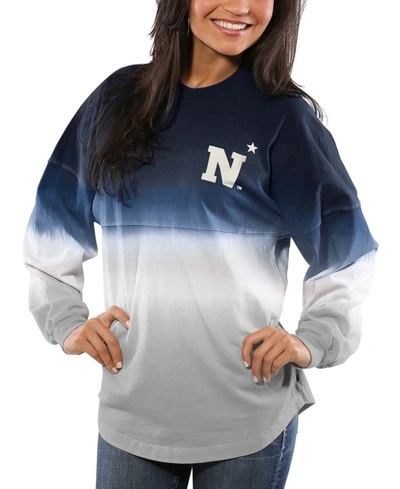 Spirit Jersey Women's Navy Midshipmen Ombre Long Sleeve Dip-dyed