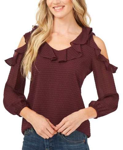 Cece Ruffled Cold-shoulder Top In Red