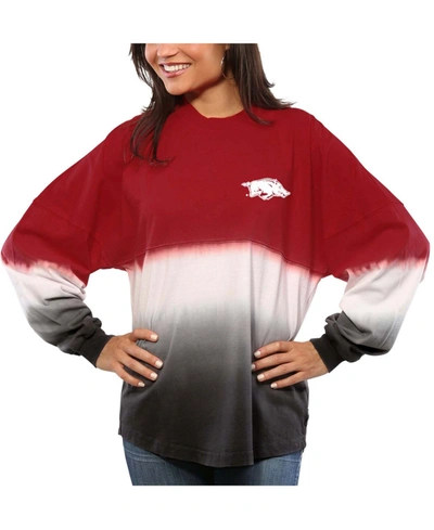 Spirit Jersey Women's Cardinal Arkansas Razorbacks Ombre Long Sleeve Dip-dyed