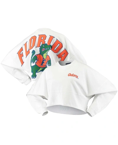 Spirit Jersey Women's White Florida Gators Raw Hem Cropped Long Sleeve T-shirt