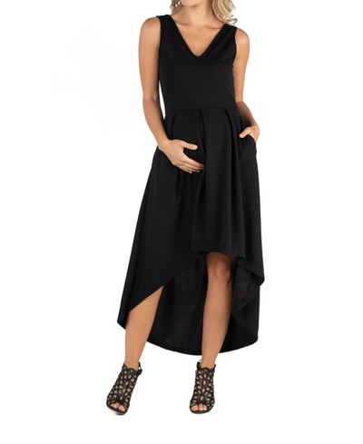 24seven Comfort Apparel Sleeveless Fit And Flare High Low Maternity Dress In Black