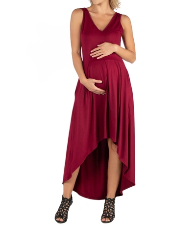 24seven Comfort Apparel Sleeveless Fit And Flare High Low Maternity Dress In Burgundy