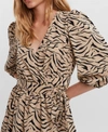 Vero Moda Juno Marbleized Wrap Front Dress In Nomad With Black