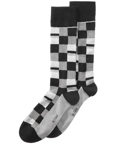 Alfani Men's Mosaic Boxes Dress Socks, Created For Macy's In Black Grey