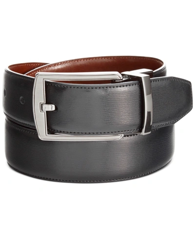 Perry Ellis Portfolio Men's Leather Reversible Feather Stitch-edge Belt In Black/brown