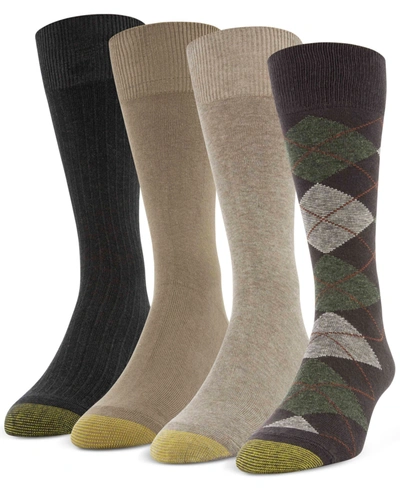 Gold Toe Men's 4-pack Casual Argyle Crew Socks In Brown Heather,taupe Heather,taupe,bro