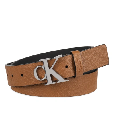 Calvin Klein Men's Logo Plaque Buckle Fashion Jean Belt In Tan