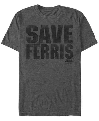 Paramount Men's Distressed Save Ferris Text Short Sleeve T- Shirt In Dark Gray