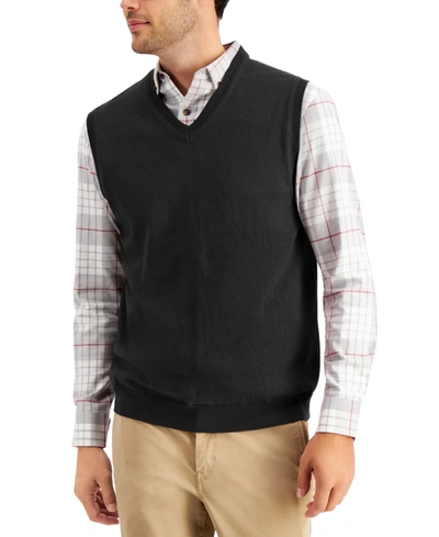 Club Room Men's Solid V-neck Sweater Vest, Created For Macy's In Deep Black