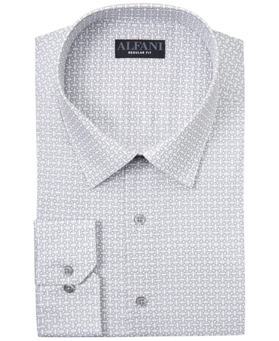 Alfani Men's Slim-fit Octagon-tile-print Dress Shirt, Created For Macy's In Grey White