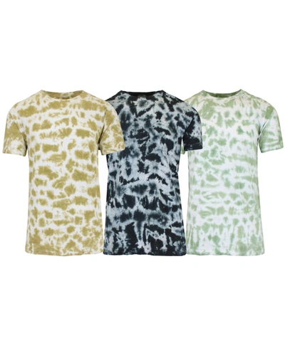 Galaxy By Harvic Men's Short Sleeve Tie-dye Printed T-shirt, 3 Piece Set In Timber/black/olive