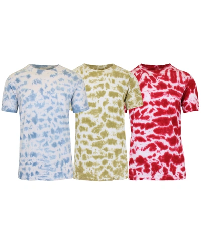 Galaxy By Harvic Men's Short Sleeve Tie-dye Printed T-shirt, 3 Piece Set In Blue/red/timber