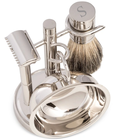 Bey-berk Men's Chrome Monogrammed Safety Razor & Brush Set In 's'