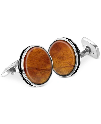 M-clip Bordered Round Wood Cufflinks In Bubinga