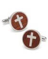 Ox & Bull Trading Co. Ox Bull Trading Co Cross Round Wood Cufflinks In Silver