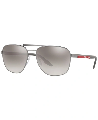 Prada Light Grey Mirror Silver Aviator Mens Sunglasses Ps 53xs 1ap04l 60 In Gradient Grey Mirror Silver
