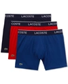 Lacoste Men's Casual Stretch Boxer Brief Set, 3 Piece In Navy Blue/red-methylene