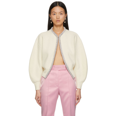 Alexander Wang Cropped Cardigan With Crystal Tubular Neckline In Ivory