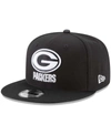 New Era Men's Black Green Bay Packers B-dub 9fifty Adjustable Hat In Black