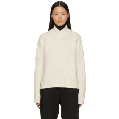 Studio Nicholson Off-white Knit Alpaca Kelvin V-neck Sweater In Cream