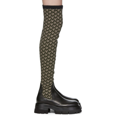 Versace Women's Leonidas Greca Thigh High Black Boots In Black+khaki