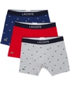 Lacoste 3 Pack Trunks With All Over Logo In Navy/ Gray/ Red-multi In Methylene/silver-tone Chine